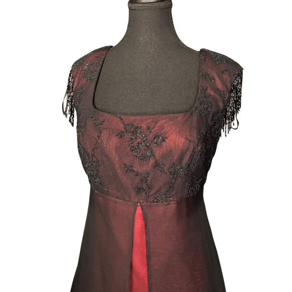 Vintage 90s Black Red Gown Elegant Evening Dress Beaded Formal Dress Gothic - Picture 4 of 10
